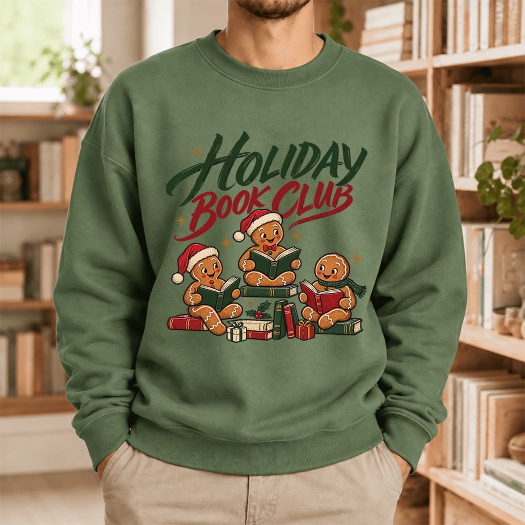 Holiday Book Club Softstyle Sweatshirt | Christmas Book Club Gift Military Green