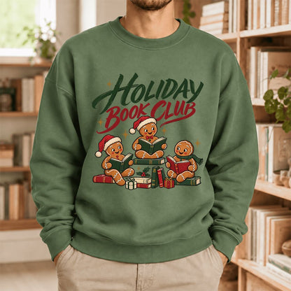 Holiday Book Club Softstyle Sweatshirt | Christmas Book Club Gift Military Green