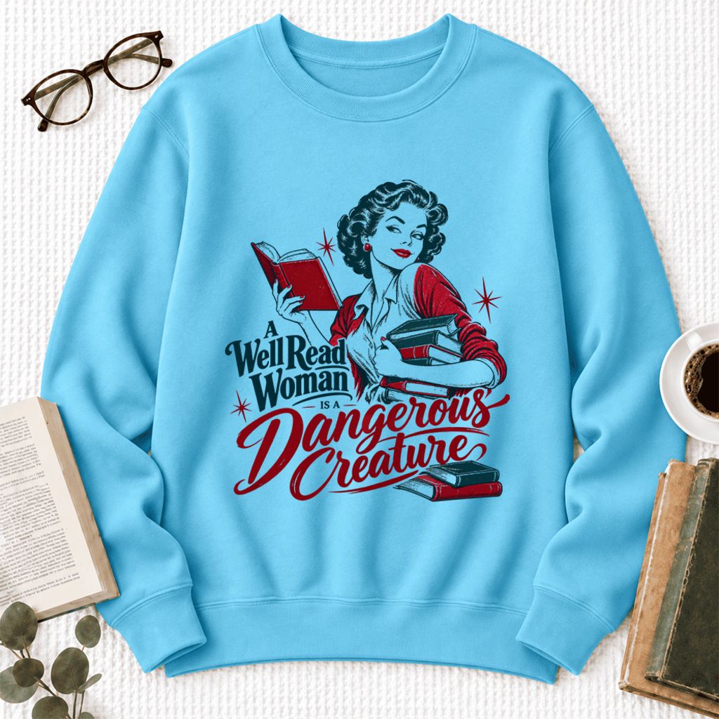 A Well Read Woman Is A Dangerous Creature Softstyle Sweatshirt | Reader Gift Sky
