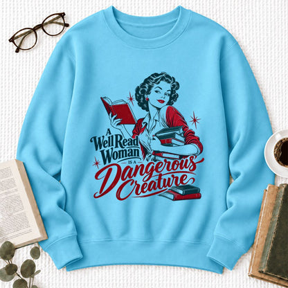 A Well Read Woman Is A Dangerous Creature Softstyle Sweatshirt | Reader Gift Sky