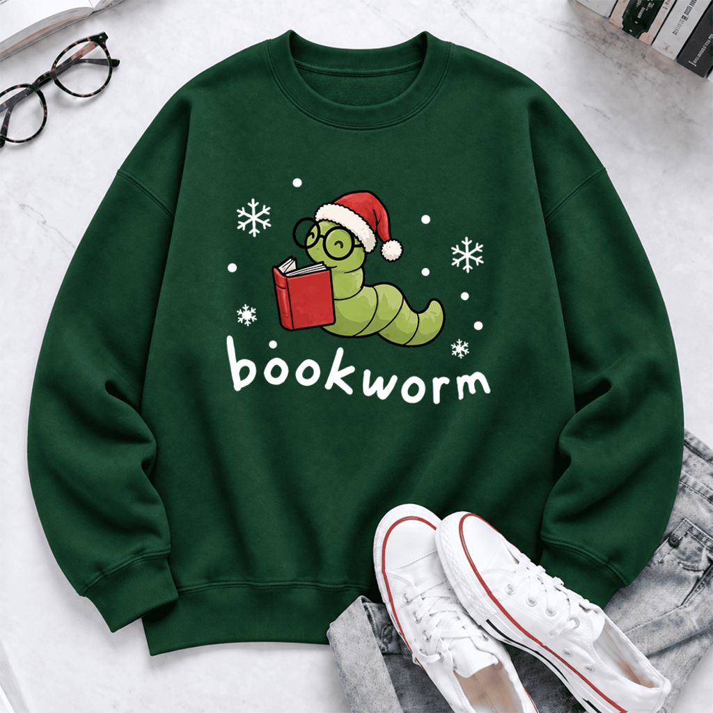 Christmas Bookworm Softstyle Sweatshirt | Christmas Book Lover Gift Forest Green