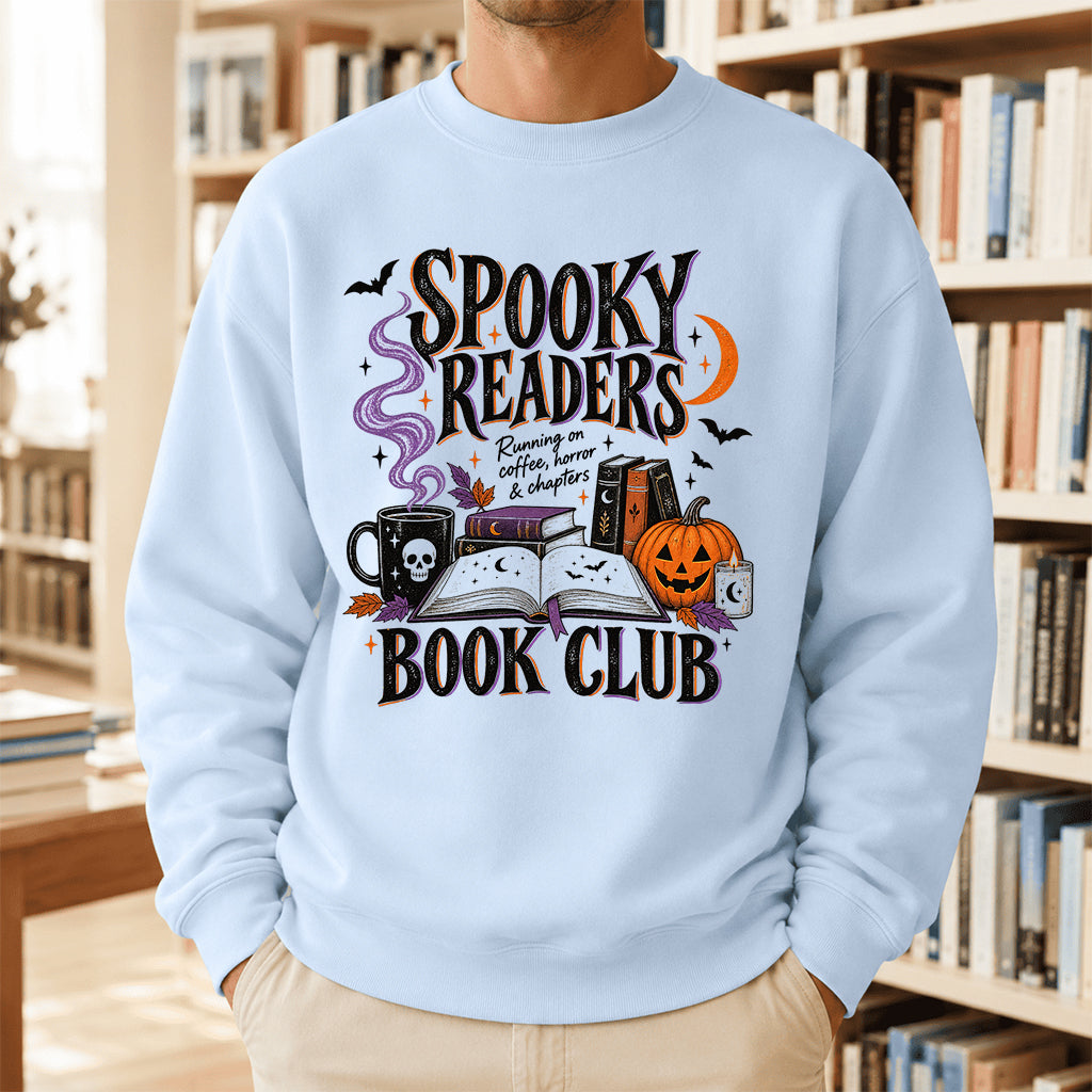 Spooky Readers Book Club Printed Sweatshirt | Halloween Book Lover Gift Light Blue