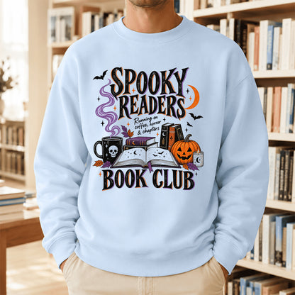 Spooky Readers Book Club Printed Sweatshirt | Halloween Book Lover Gift Light Blue