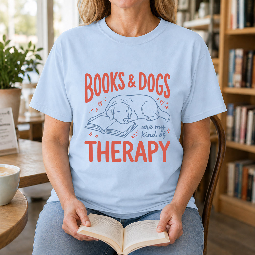 Give Me Books & Dogs Cotton T-Shirt | Dogs Lover & Reader Gift Light Blue