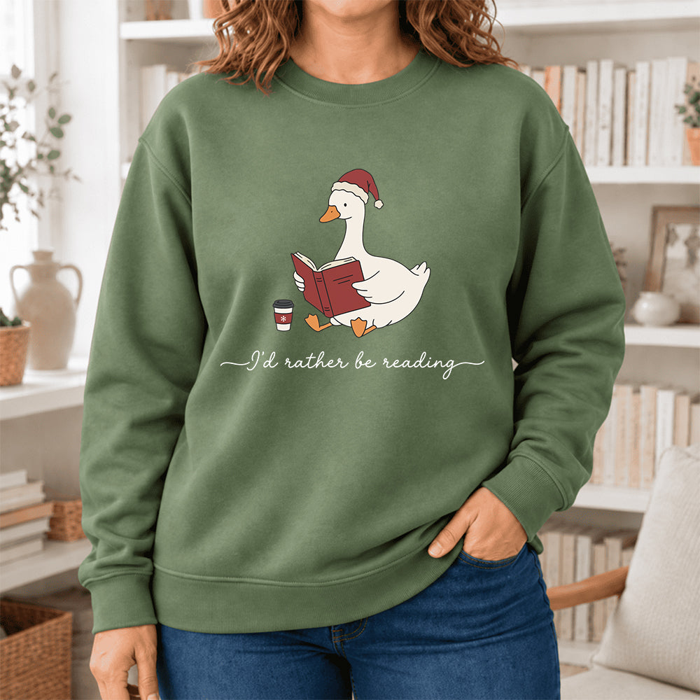 I'D Rather Be Reading Softstyle Sweatshirt | Christmas Book Lover Gift Military Green