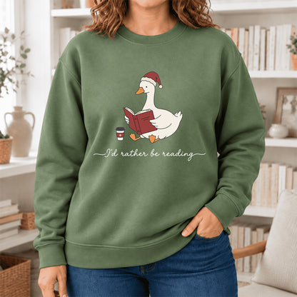 I'D Rather Be Reading Softstyle Sweatshirt | Christmas Book Lover Gift Military Green