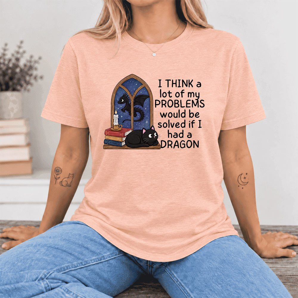 If I Could Have A Dragon Ultra-Soft Cotton T-Shirt | Fantasy Book Lover Gift Heather Peach