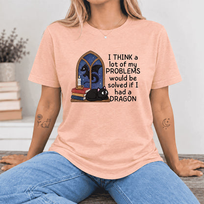 If I Could Have A Dragon Ultra-Soft Cotton T-Shirt | Fantasy Book Lover Gift Heather Peach