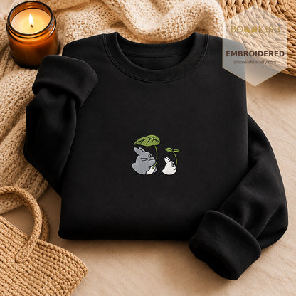 Forest Spirits and Flowers Embroidered Sweatshirt | Reader Gift Black