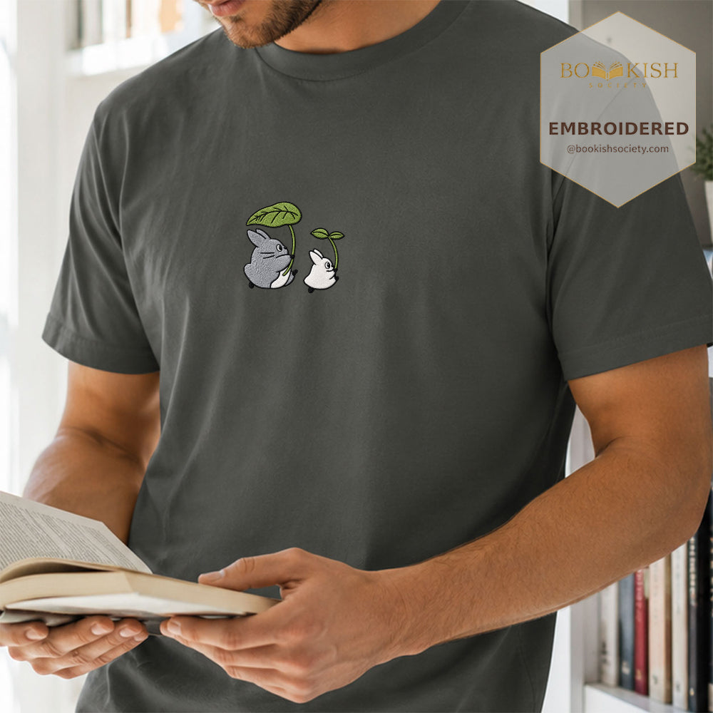 Embroidered Forest Spirits and Flowers Comfort Color® T-shirt Book Lover Gift Pepper