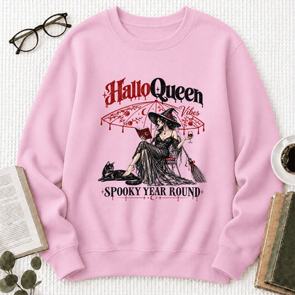 Halloqueen Spooky Year Round Printed Sweatshirt | Spooky Book Lover Gift Light Pink