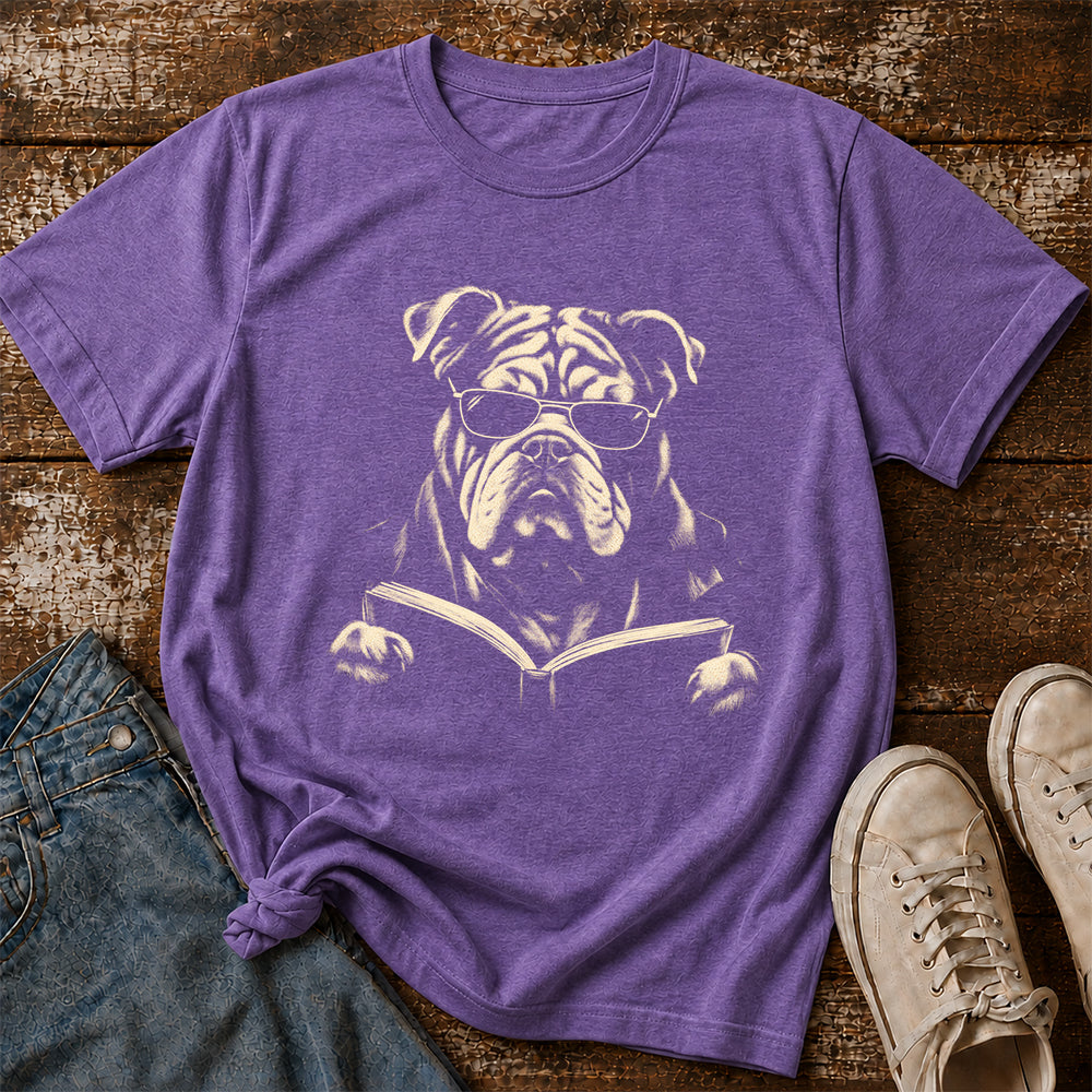 Bulldog Reading Book Softstyle T-Shirt | Book Lover Gift Dark Heather