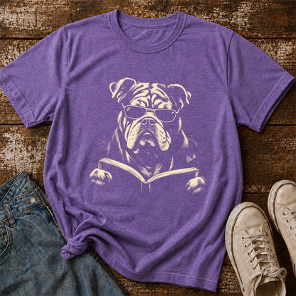 Bulldog Reading Book Softstyle T-Shirt | Book Lover Gift Dark Heather