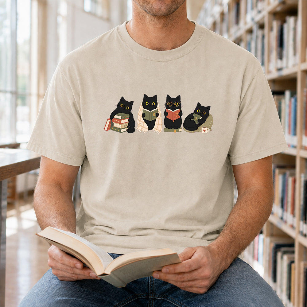 Black Cats Reading Softstyle T-Shirt | Book Lover Gift Sand