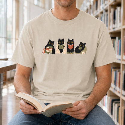 Black Cats Reading Softstyle T-Shirt | Book Lover Gift Sand