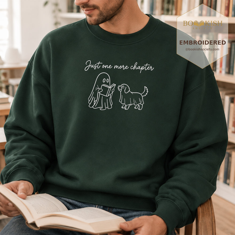 Easily Just One More Chapter Halloween Embroidered Sweatshirt | Reader Gift Forest Green
