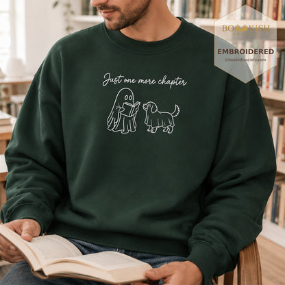 Easily Just One More Chapter Halloween Embroidered Sweatshirt | Reader Gift Forest Green