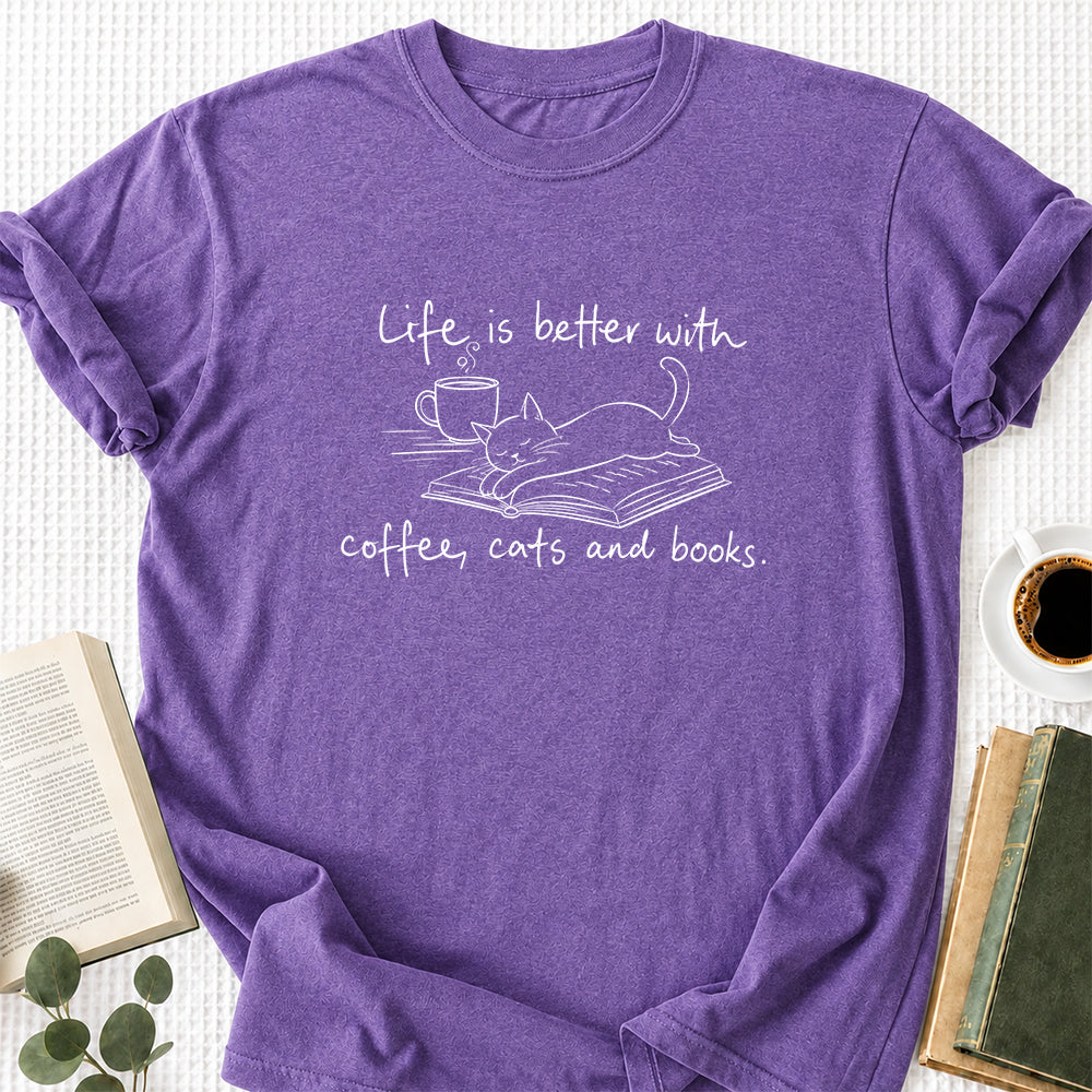 Funny Cats and Books Design Softstyle T-Shirt | Book Lover Gift Heather Purple