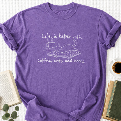 Funny Cats and Books Design Softstyle T-Shirt | Book Lover Gift Heather Purple
