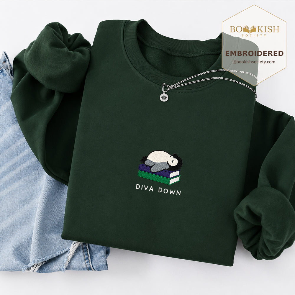 Diva Down Penguin Embroidered Sweatshirt | Reader Gift Forest Green