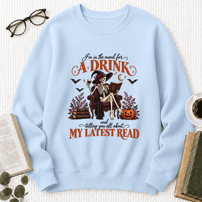 Telling You All About My Lastest Read Printed Sweatshirt | Halloween Reader Gift Light Blue
