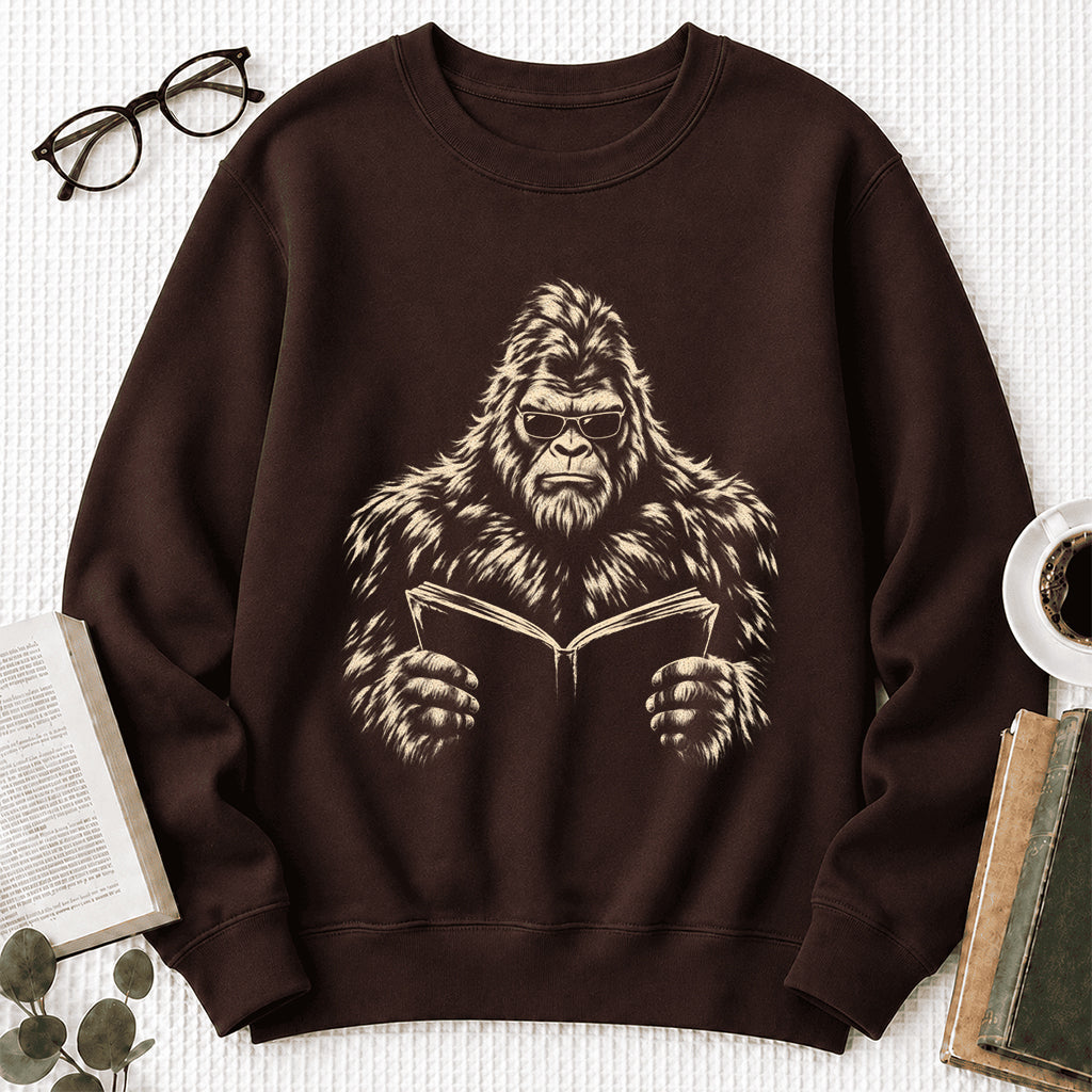 Big Foot Reading Book Crewneck Sweatshirt | Reader Gift Dark Chocolate