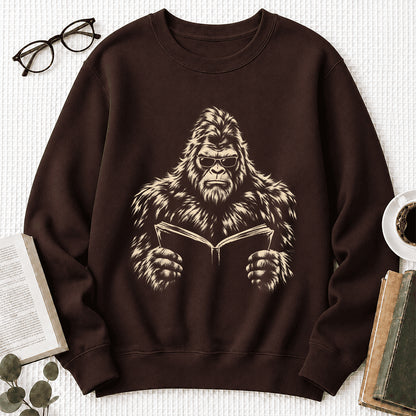 Big Foot Reading Book Crewneck Sweatshirt | Reader Gift Dark Chocolate