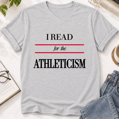 I Read For The Athleticism Ultra-Soft V-Neck | Reader Gift Ash