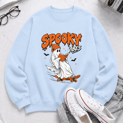 Spooky Vibes Printed Sweatshirt | Halloween Reader Gift Light Blue