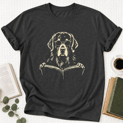 Golden Retriever Reading Book Ultra-Soft Cotton T-Shirt | Dog Mom Reader Gift Dark Grey Heather