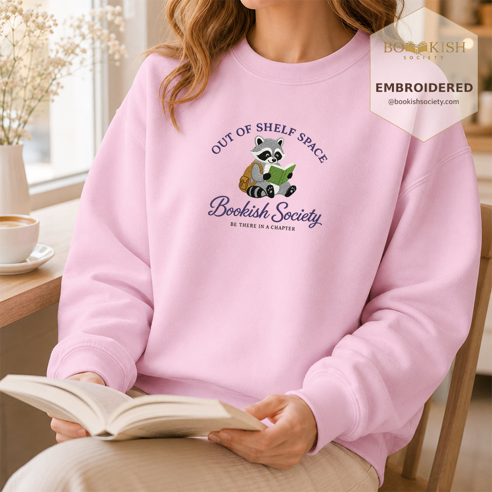 Funny Raccoon Embroidered Sweatshirt | Reader Gift Light Pink