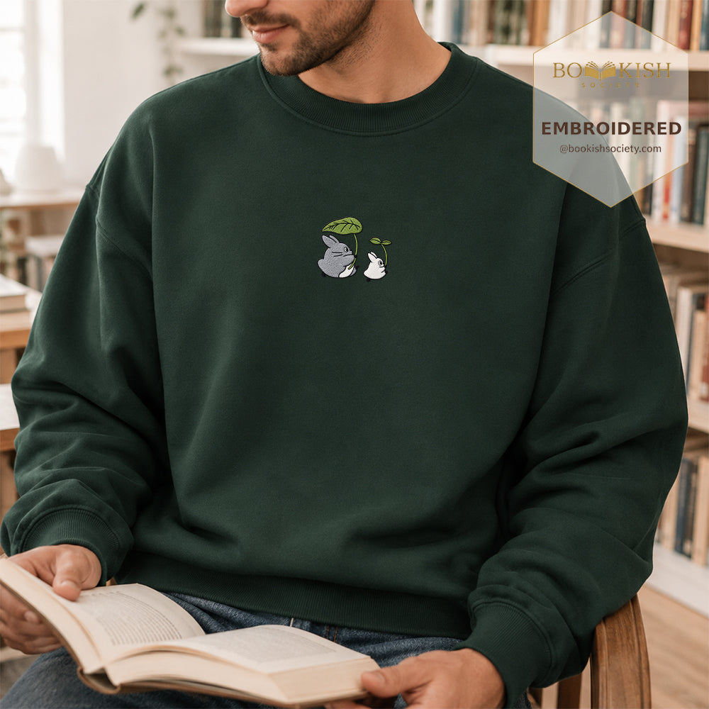 Forest Spirits and Flowers Embroidered Sweatshirt | Reader Gift Forest Green