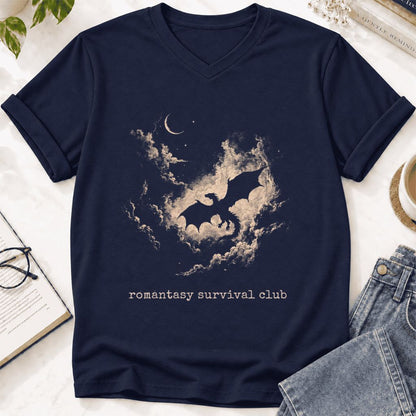 Romantasy Survival Club Ultra-Soft V-Neck | Fantasy Book Lover Gift Navy