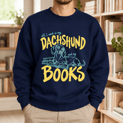All I Need Is My Dachshund And My Books Softstyle Sweatshirt | Gift Navy