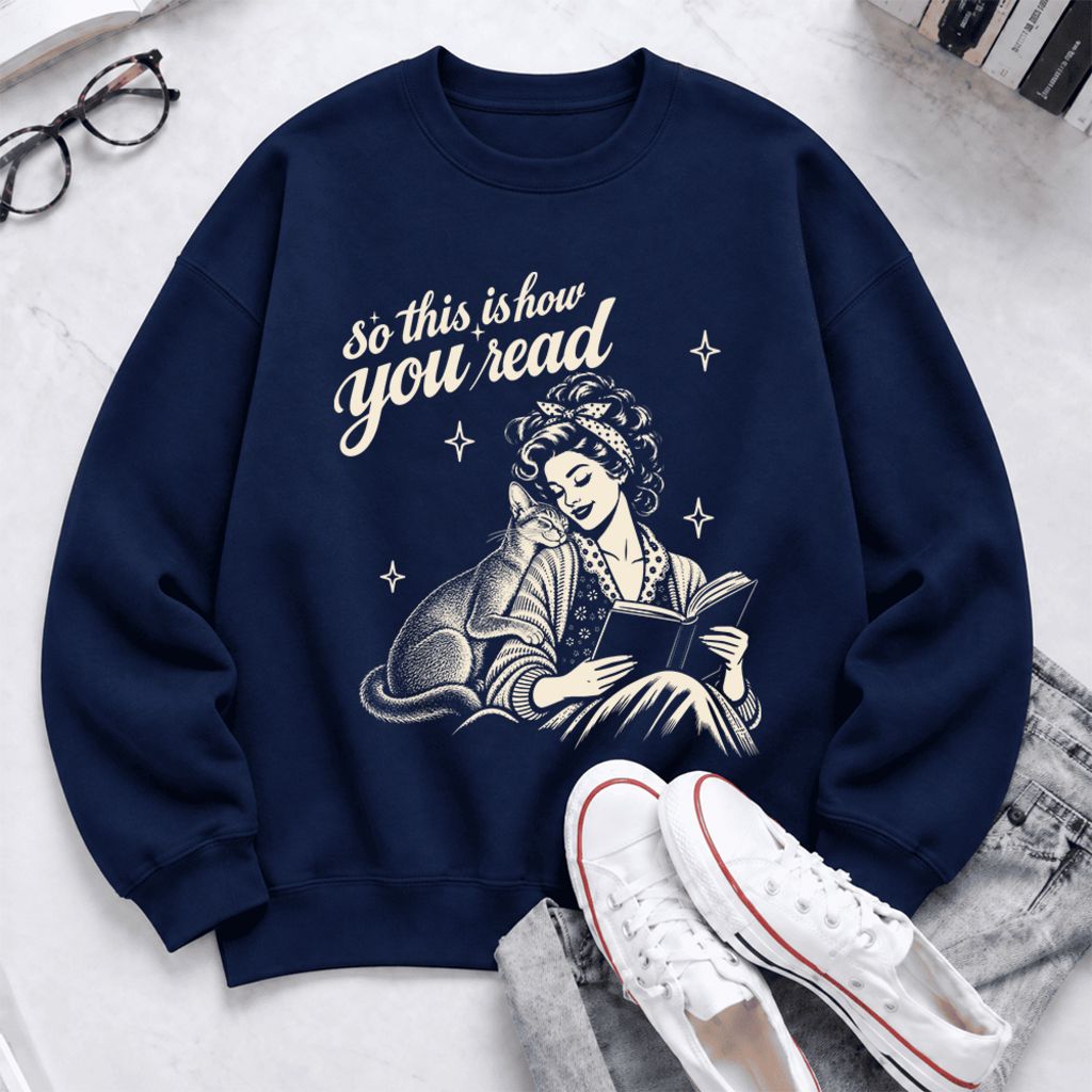 How You Read Abyssinian Softstyle Sweatshirt | Cozy Cat Lover Reader Gift Navy