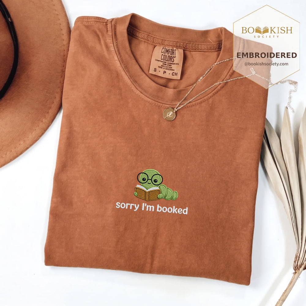 Sorry I'm Booked Embroidered Comfort Color® T-shirt | Book Lover Gift Yam