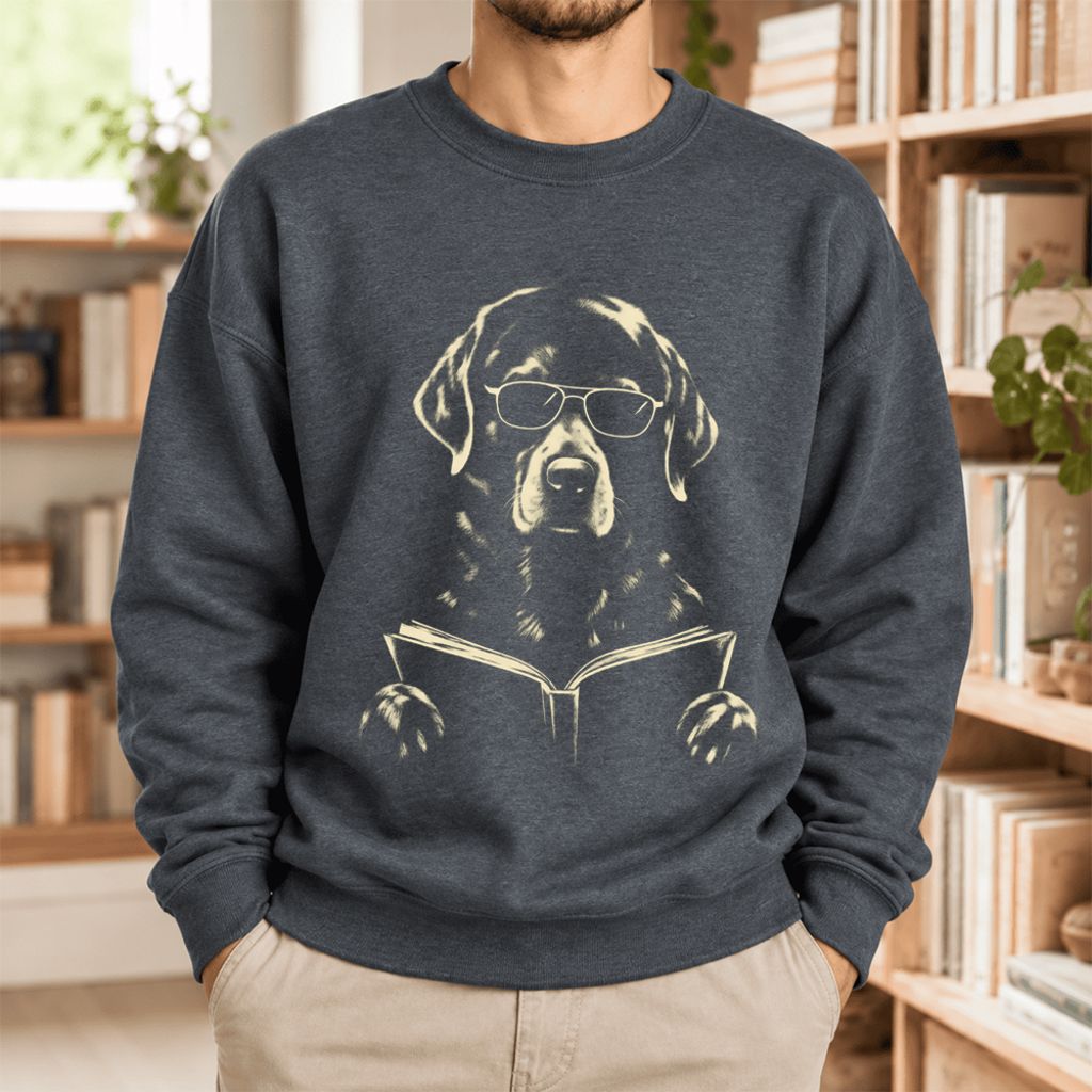 Labrador Retriever Reading Book Softstyle Sweatshirt | Dog Mom Reader Gift Dark Heather