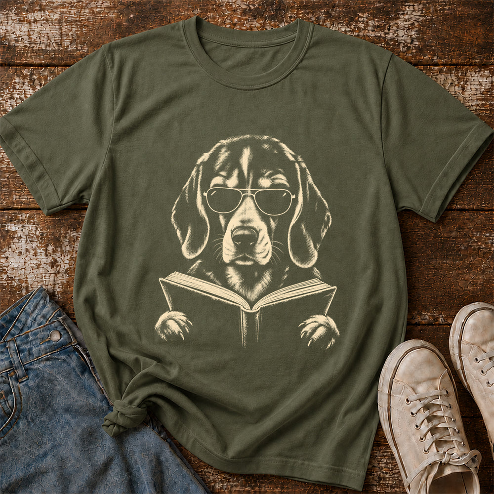 Beagle Reading Book Softstyle T-Shirt | Book Lover Gift Military Green