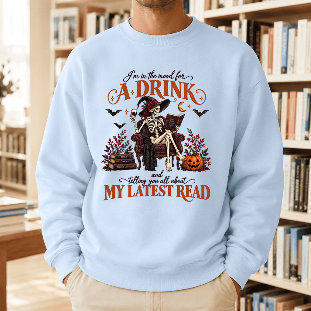 Telling You All About My Lastest Read Printed Sweatshirt | Halloween Reader Gift Light Blue