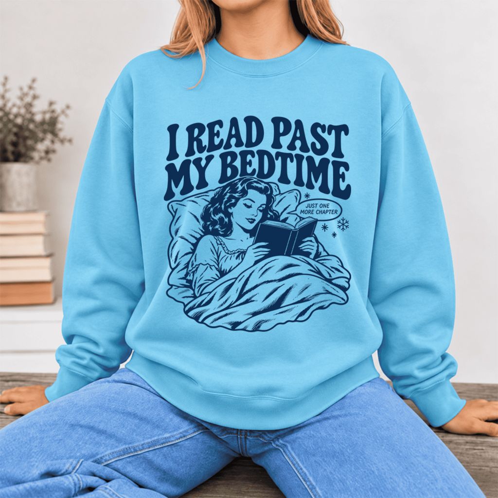 I Read Past My Bed Time Softstyle Sweatshirt | Cozy Reader Gift Sky