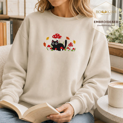 Mushroom Cat Embroidered Sweatshirt | Reader Gift Sand