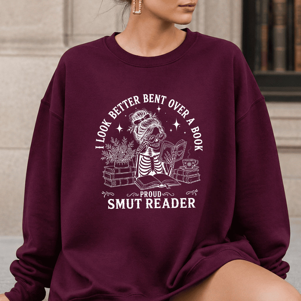 I Look Better Bend Over A Book Crewneck Sweatshirt | Reader Gift Maroon
