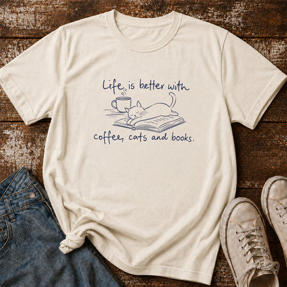 Funny Cats and Books Design Softstyle T-Shirt | Book Lover Gift Natural