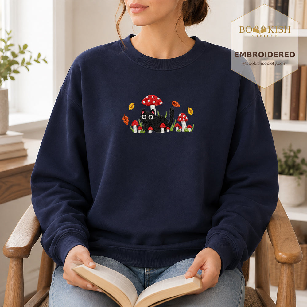 Mushroom Cat Embroidered Sweatshirt | Reader Gift Navy