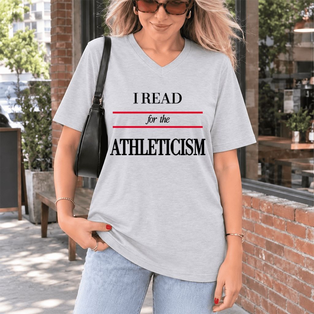 I Read For The Athleticism Ultra-Soft V-Neck | Reader Gift Ash