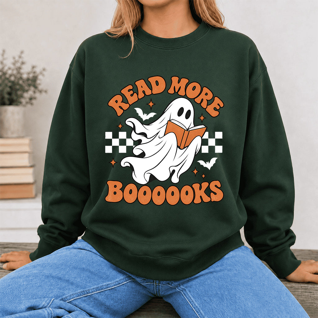 Read More Books Ghost Printed Sweatshirt | Halloween Book Lover Gift Forest Green