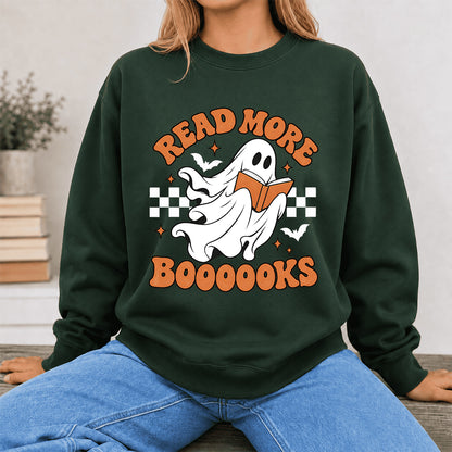 Read More Books Ghost Printed Sweatshirt | Halloween Book Lover Gift Forest Green