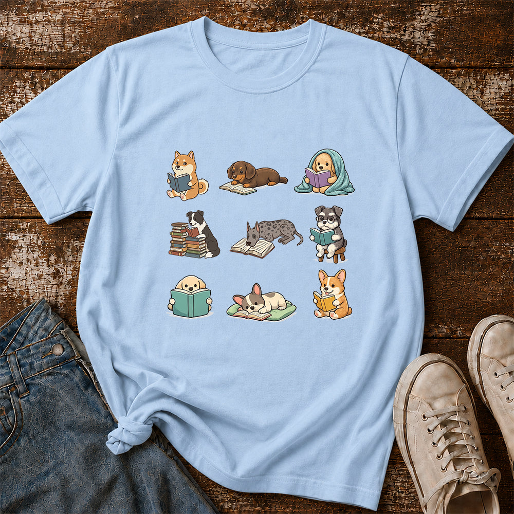 Funny Dogs Reading Softstyle T-Shirt | Book Lover Gift Light Blue