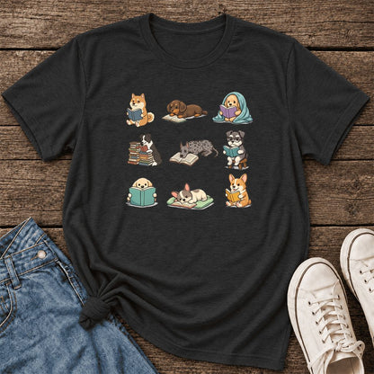 Funny Reading Dogs Ultra-Soft Cotton T-Shirt | Dog Mom Reader Gift Black Heather