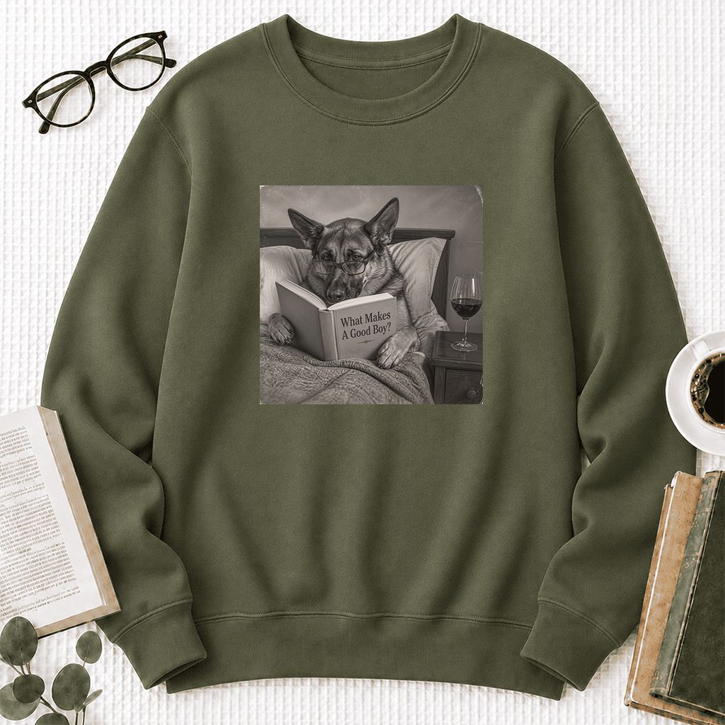 What Makes A Good Boy Crewneck Sweatshirt | Dog Lover Reader Gift Military Green